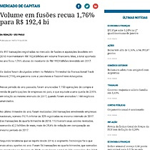 Volume em fuses recua 1,76% para R$ 192,4 bi